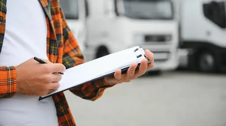 Gestor logístico monitorando a gestão de transporte através de um dispositivo móvel